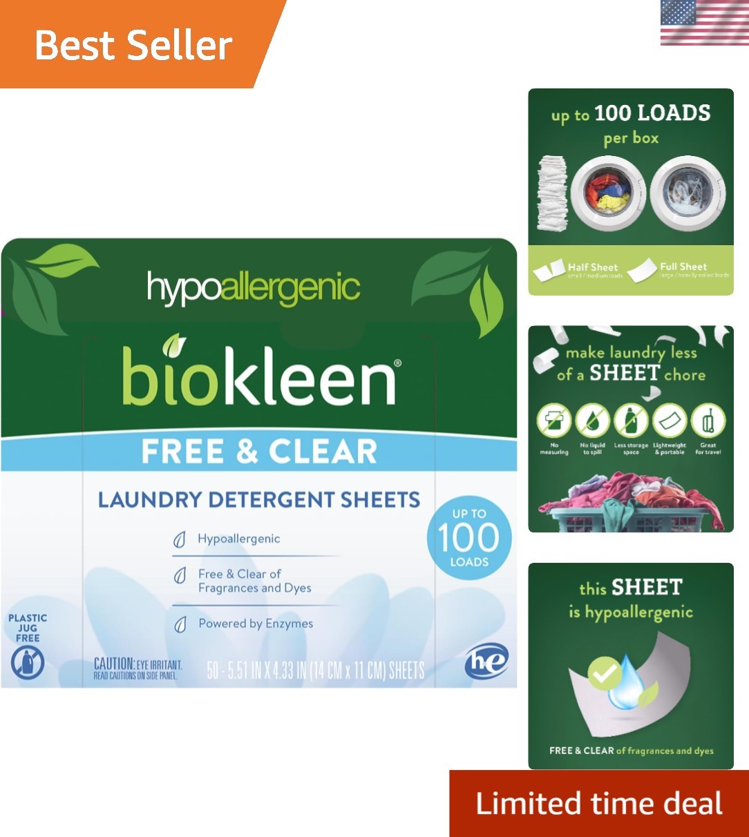 Laundry Detergent Sheets – Dye & Fragrance Free, Hypoallergenic, Enzymatic Cl…