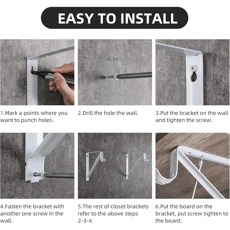 Heavy Duty Closet Shelf Rod Brackets Supports 250lbs Wall Mounted 10-Pack New