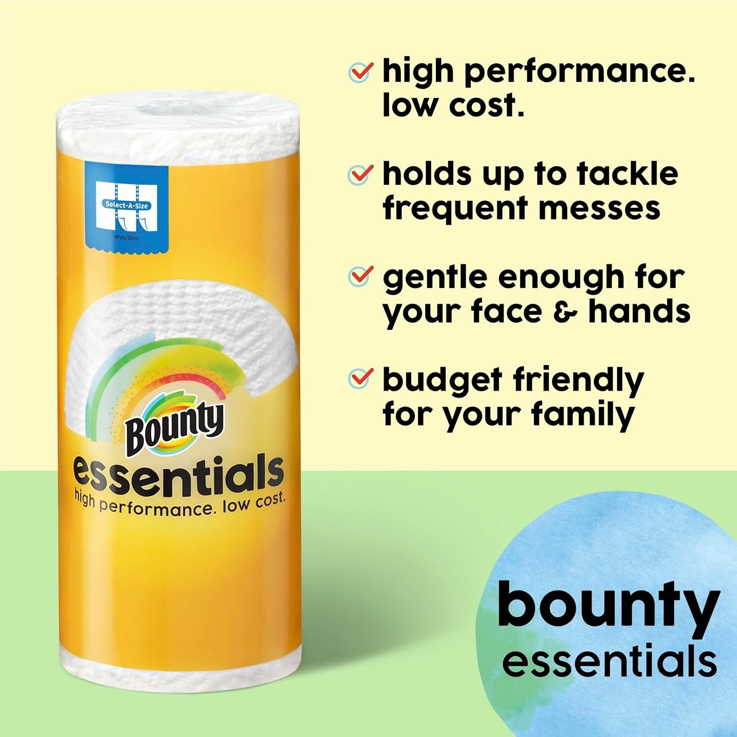 Bounty Essentials Select-A-Size Paper Towels, White, 2 Triple Rolls = 6 Regular