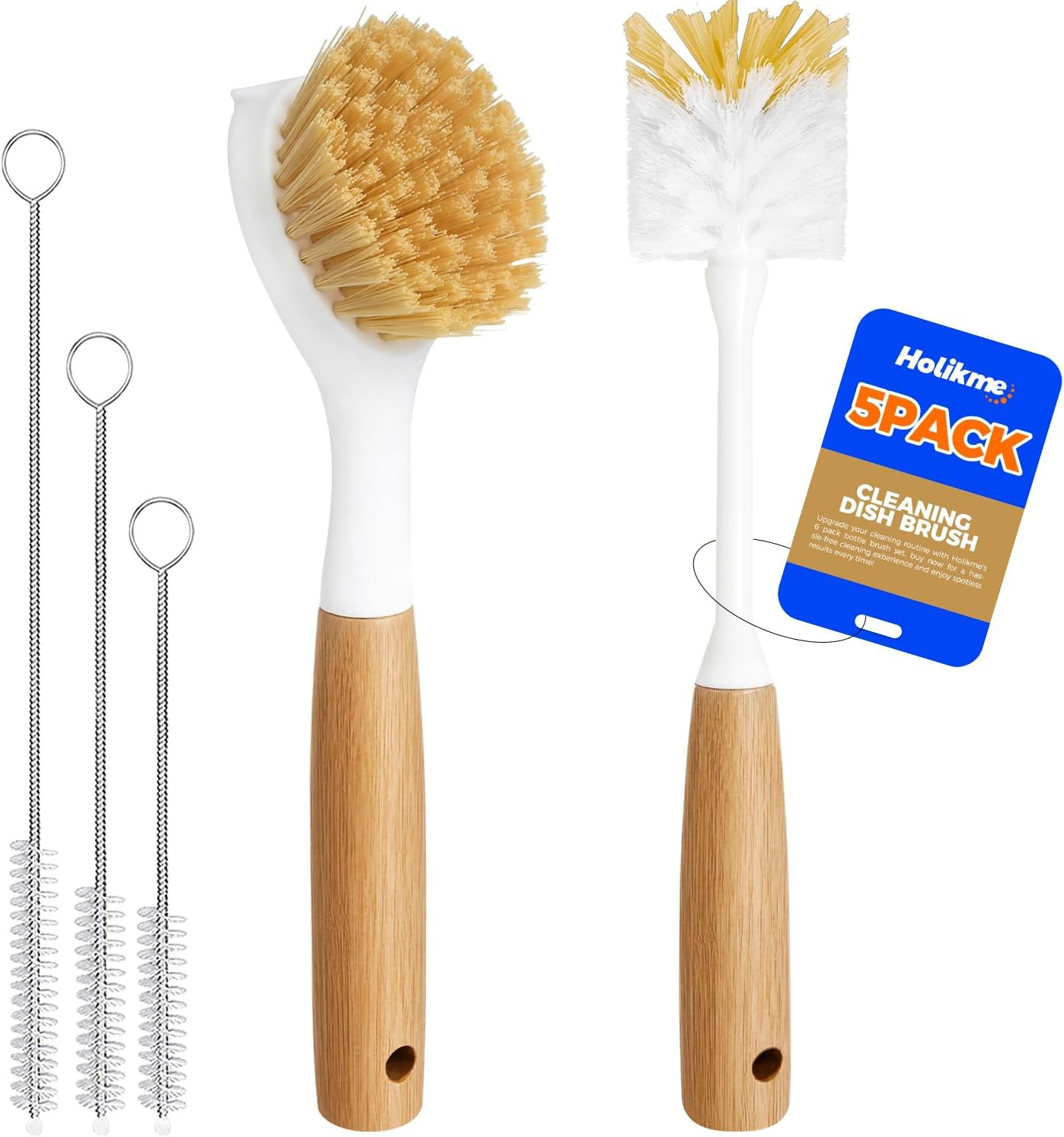 5 Pack Dish Brush Set with Bottle Brush, Straw Brush, Kitchen Brushes for Cleani