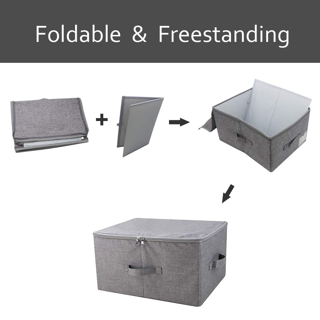 3 PCS Foldable Storage Baskets 17.7×13.8×9.8 Inch Stackable Bins Dark Gray