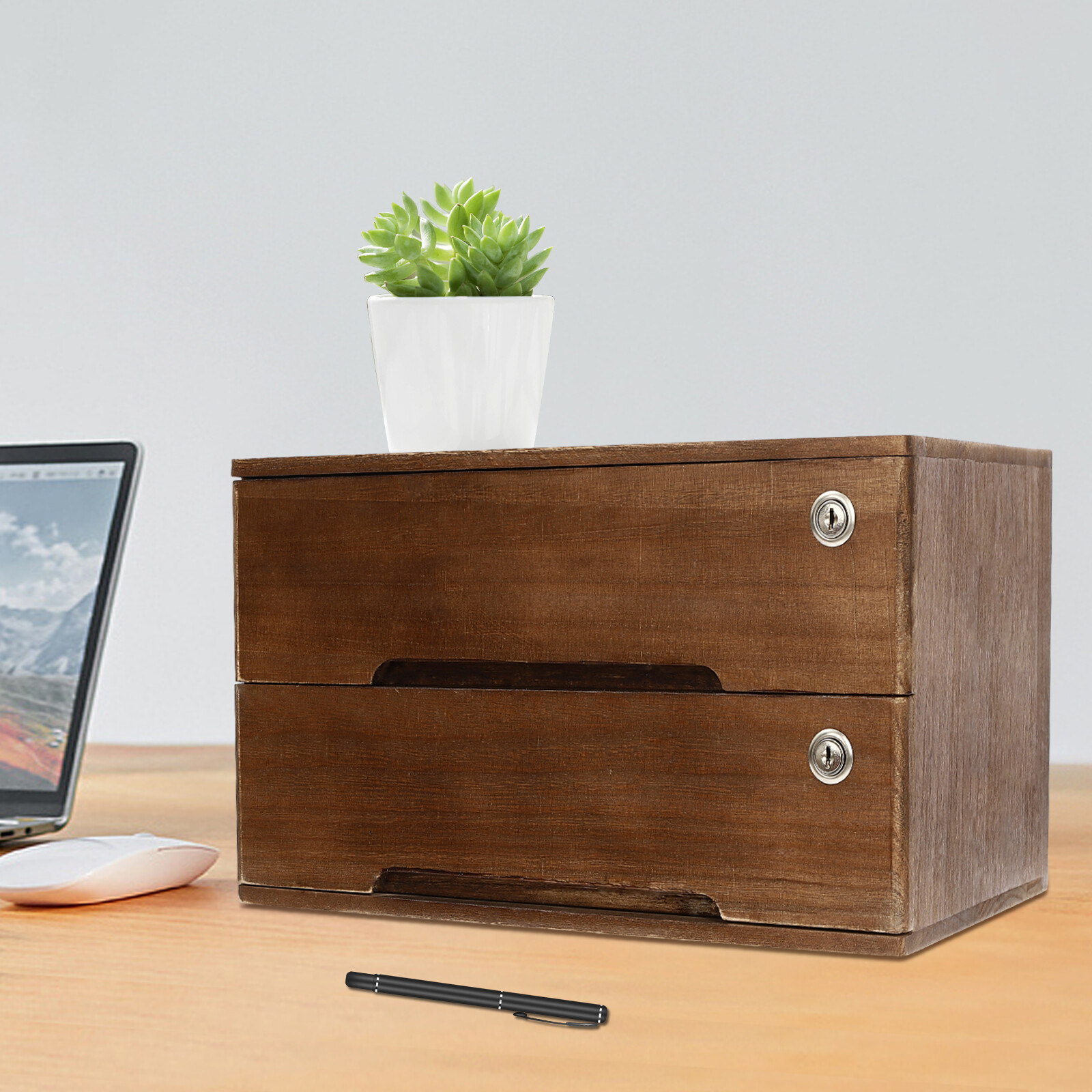 Wooden Desktop Jewelry Drawer Storage Box Table Cabinet Holder Organizer Chest