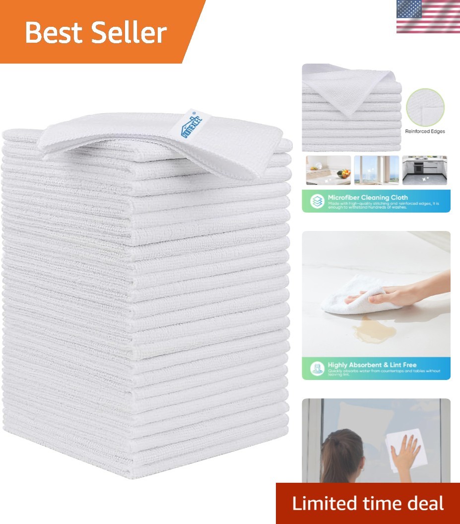 Lint-Free Microfiber Rags – 24 Pack Cleaning Cloths for Kitchen and Glass, 11.5″