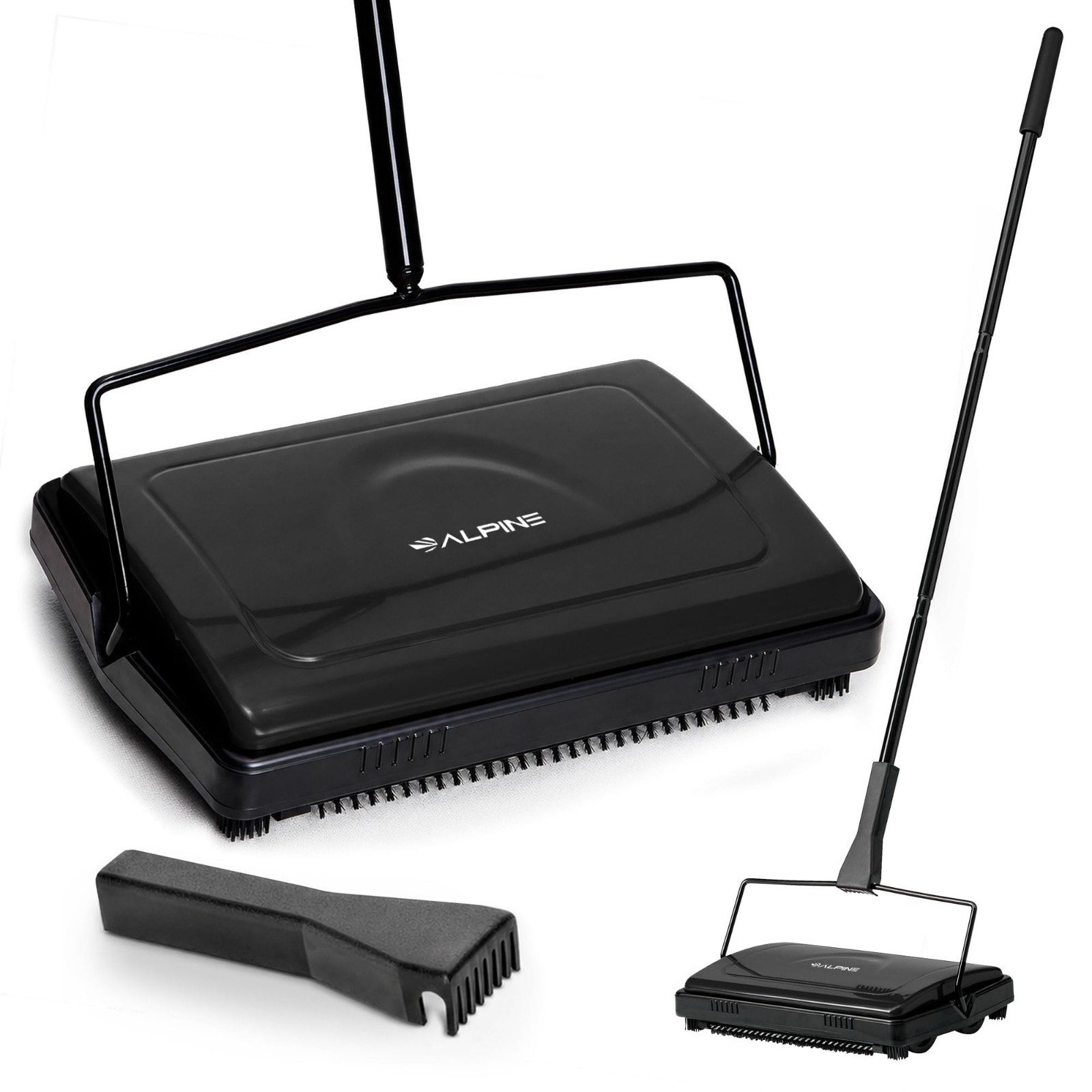Manual Carpet Sweeper Triple Brush – Cordless Non-Electric Multi-Surface Cleaner