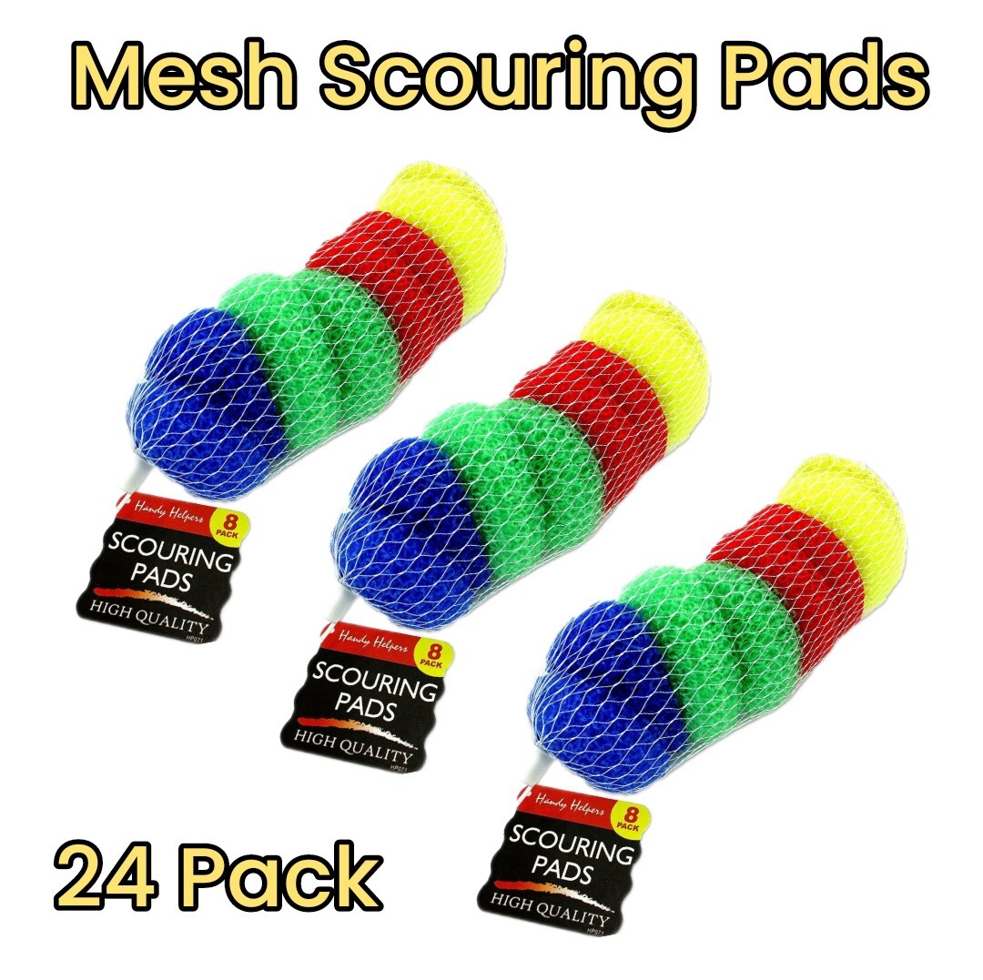24 Pack Assorted Colors Round Nylon Dish Cleaning Scouring Pads, Mesh