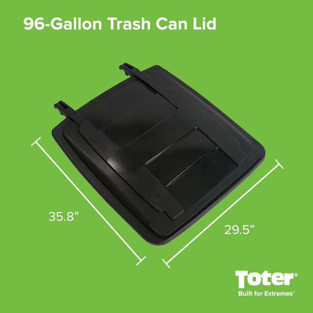 Toter Black Plastic Outdoor Trash Can Lid Compatible with Toter 96 Gal two wheel