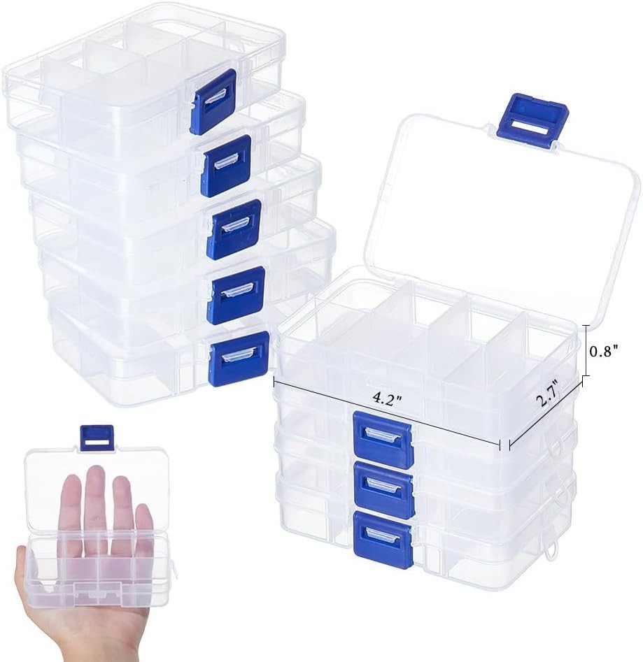 10 Pack 8 Grids Mini Plastic Organizer Box, 2.7×4.2×0.8inch Clear Plastic Jew…