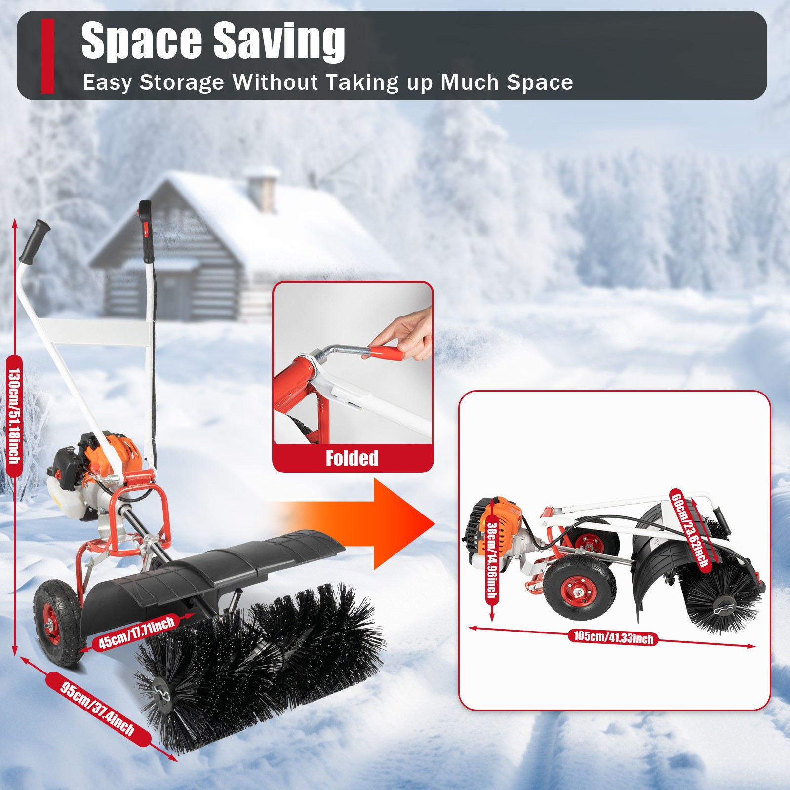 Walk Behind 52cc Power Broom Snow Driveway Sweeper Cleaner Artificial Grass USA~