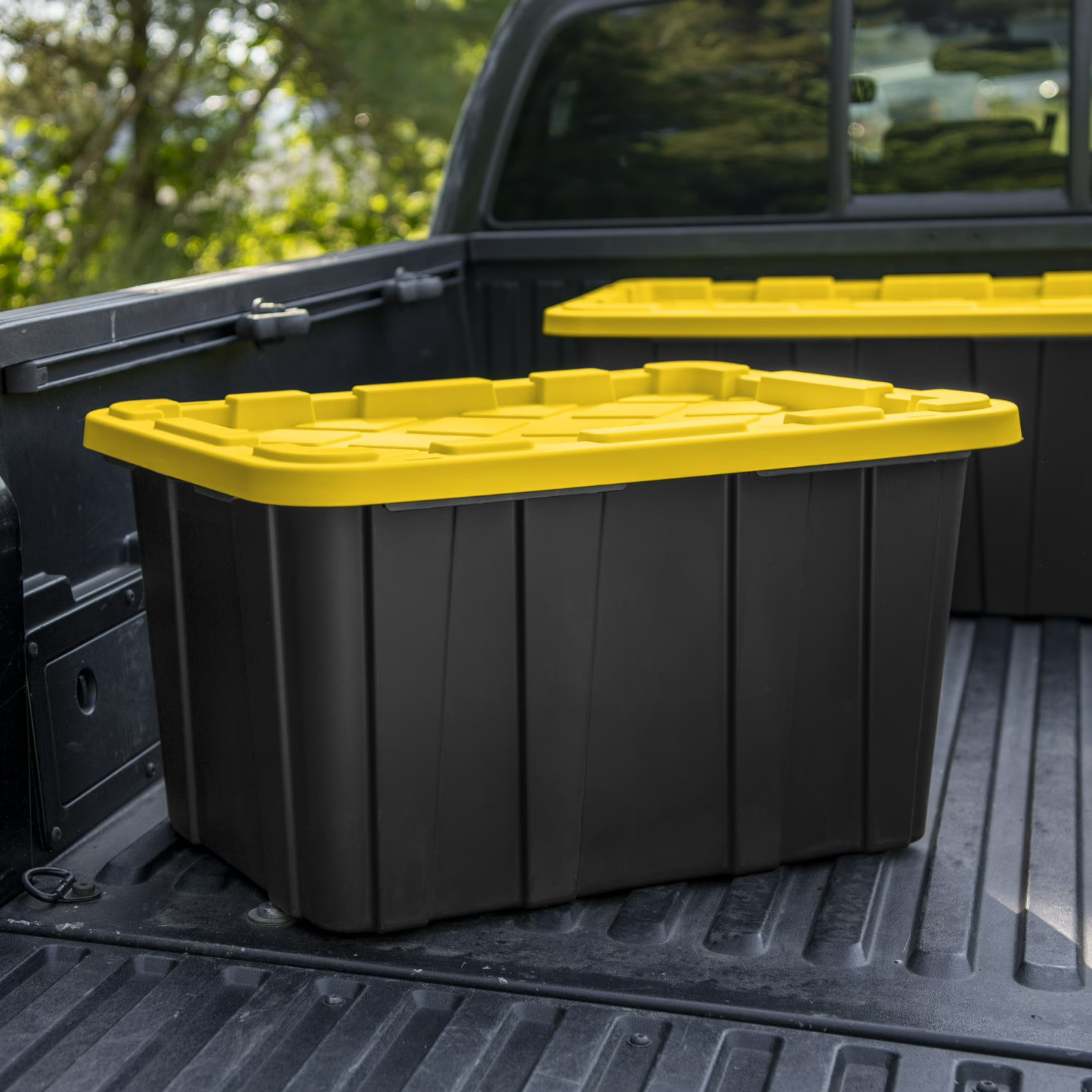 Sterilite Large Storage Bin, 27 Gallon Plastic Storage Tote Black/Yellow, 6 Pack