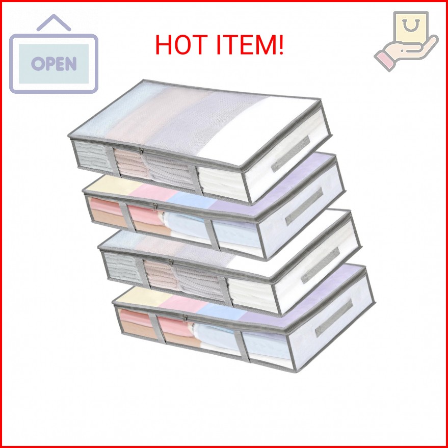 4 Packs Under Bed Storage Containers Bins, Humid-Proof Plastic Underbed Storage