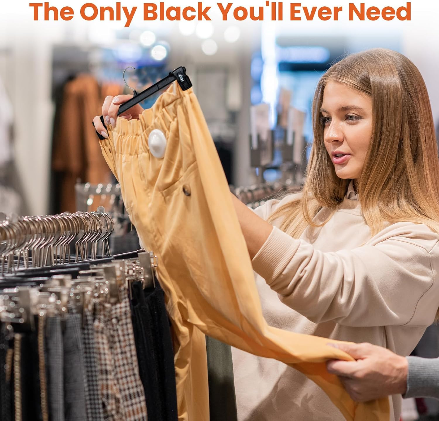 Black Pants Hangers 50 Pack, 12 Inch Skirt Hangers with Non-Slip Big Clips and 3