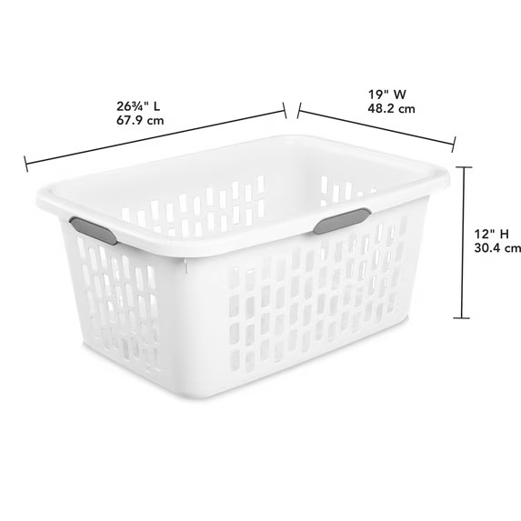 Large Plastic 2 Bushel Laundry Basket with 4 Comfort Grip Handles, White