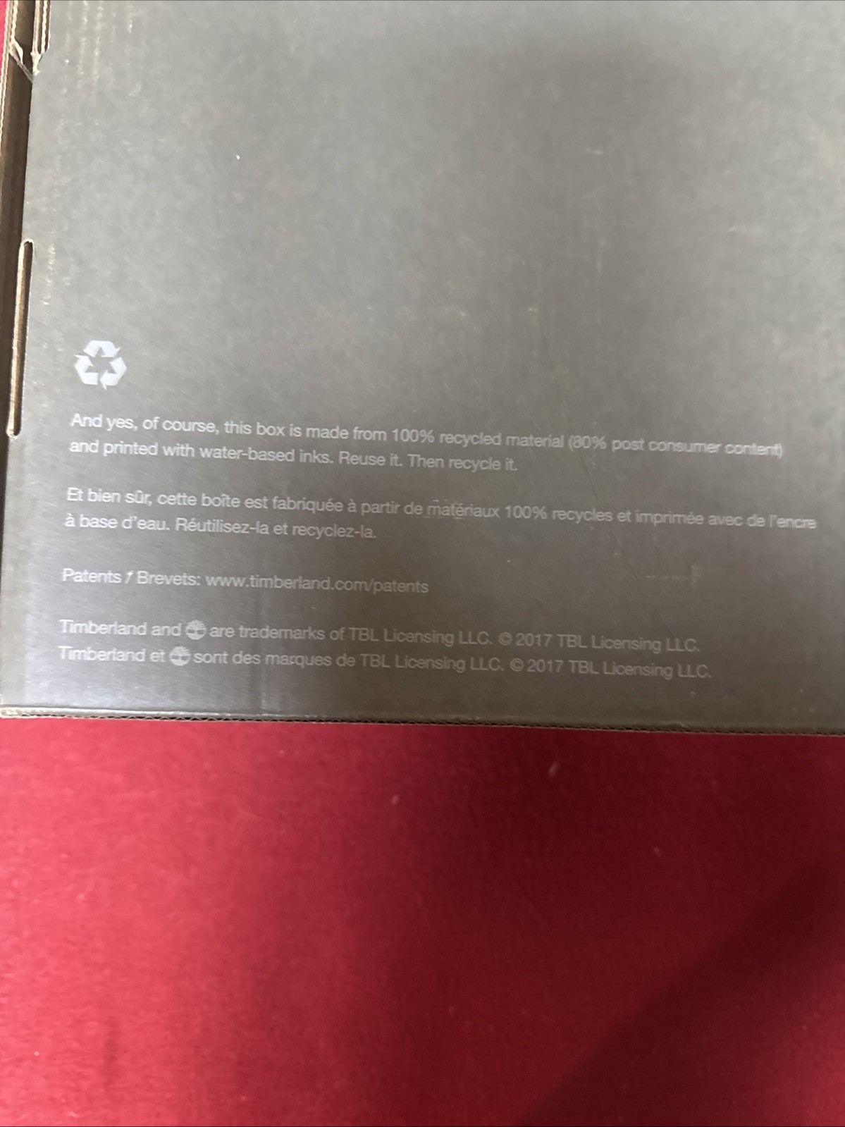 Timberland Empty Shoe Replacement Box 17.5x11x6.25” Grey
