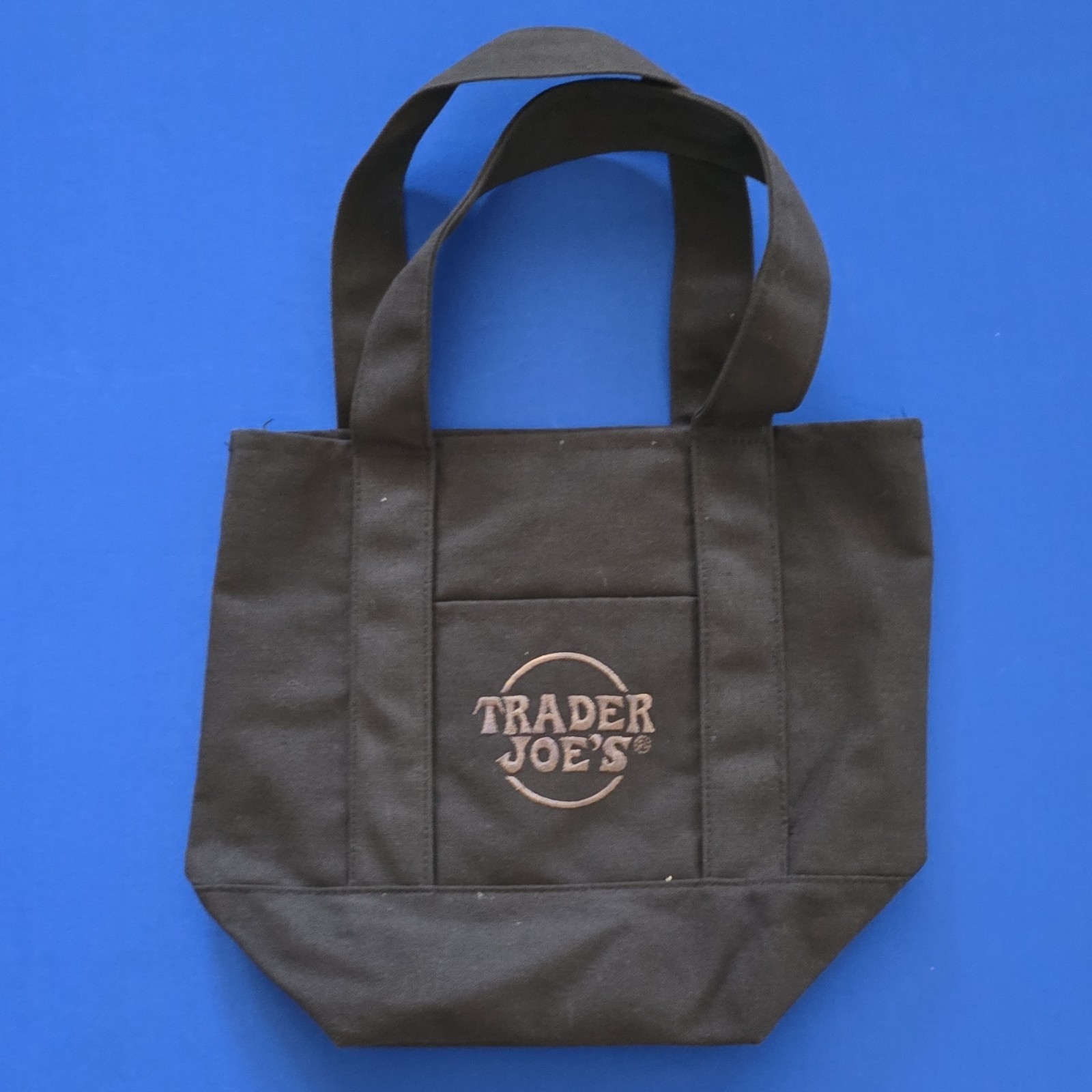 Trader Joe’s Mini Black Canvas Tote Bag Foldable Solid Plain Reusable Shopping