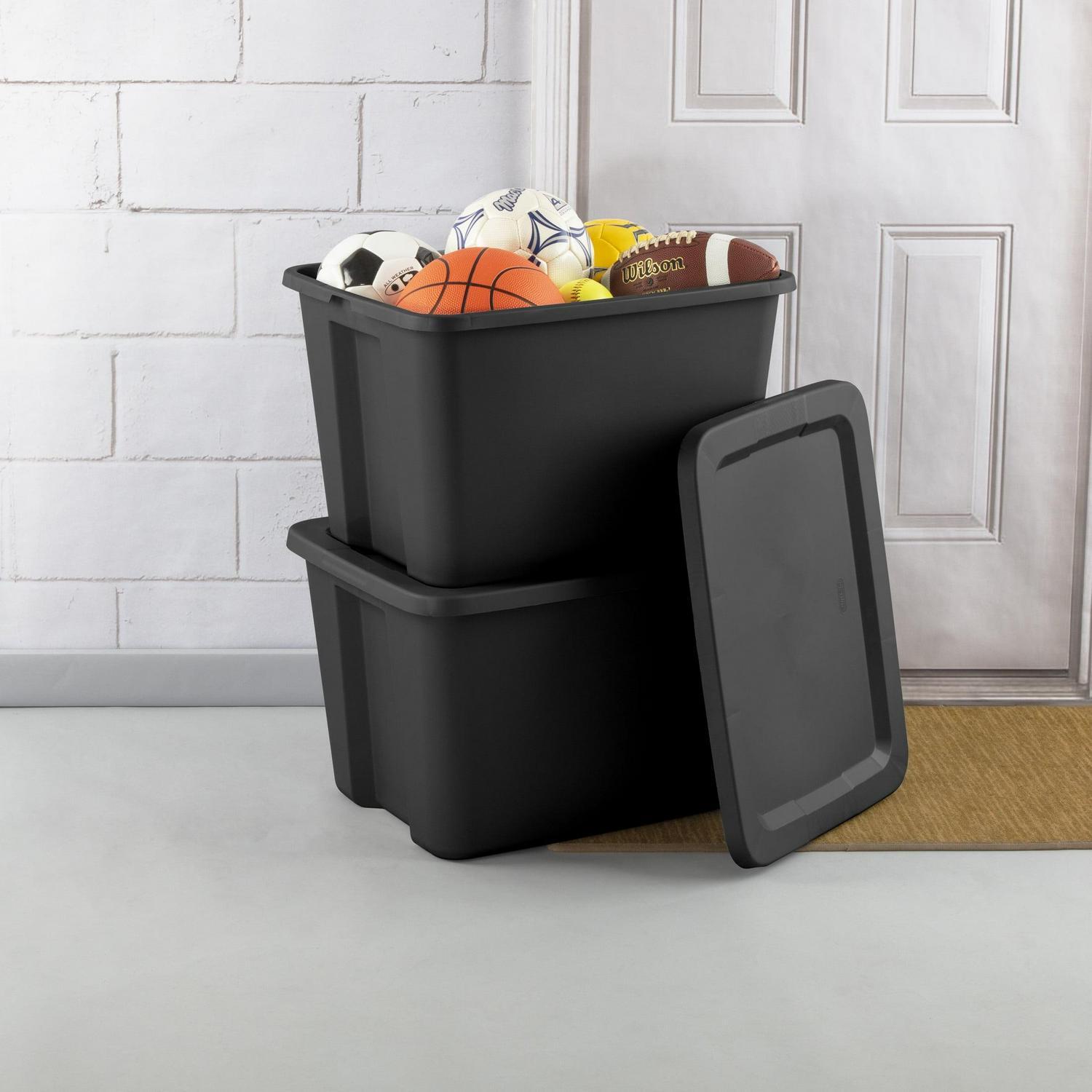 Lot of 8 Tote Box 18Gal Plastic Adult Black Stackable Storage Lid lightweight