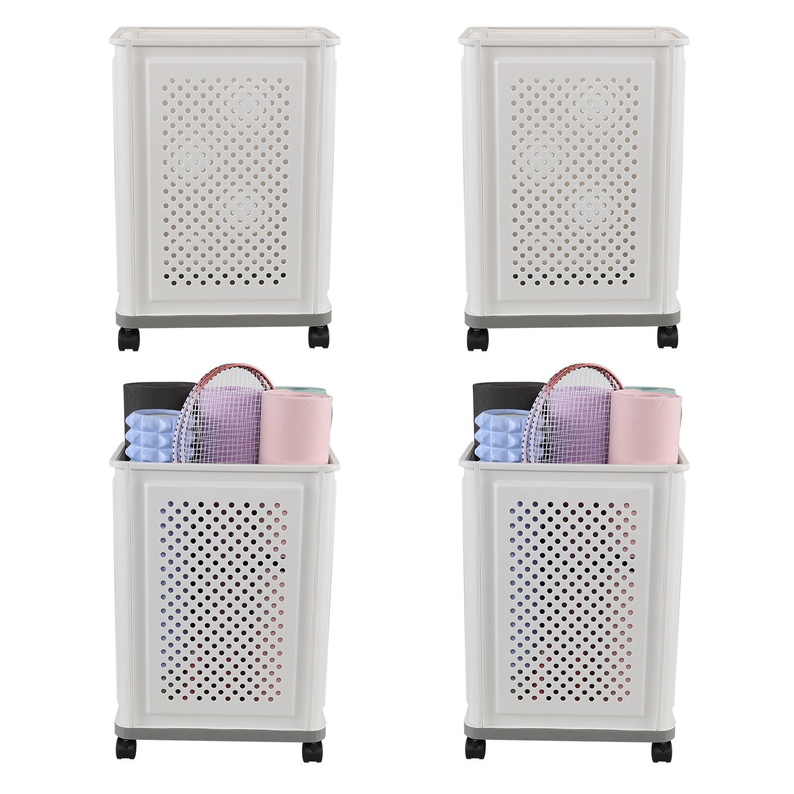 4 Packs Yoga Mat Plastic Laundry Hamper 38L Narrow Laundry Basket with Wheels
