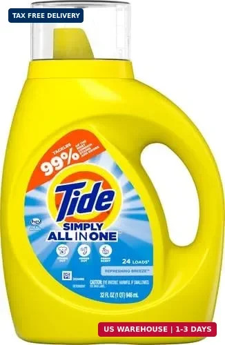 Tide Simply All-In-One Liquid Laundry Detergent, Refreshing Breeze Scent, 24 Loa