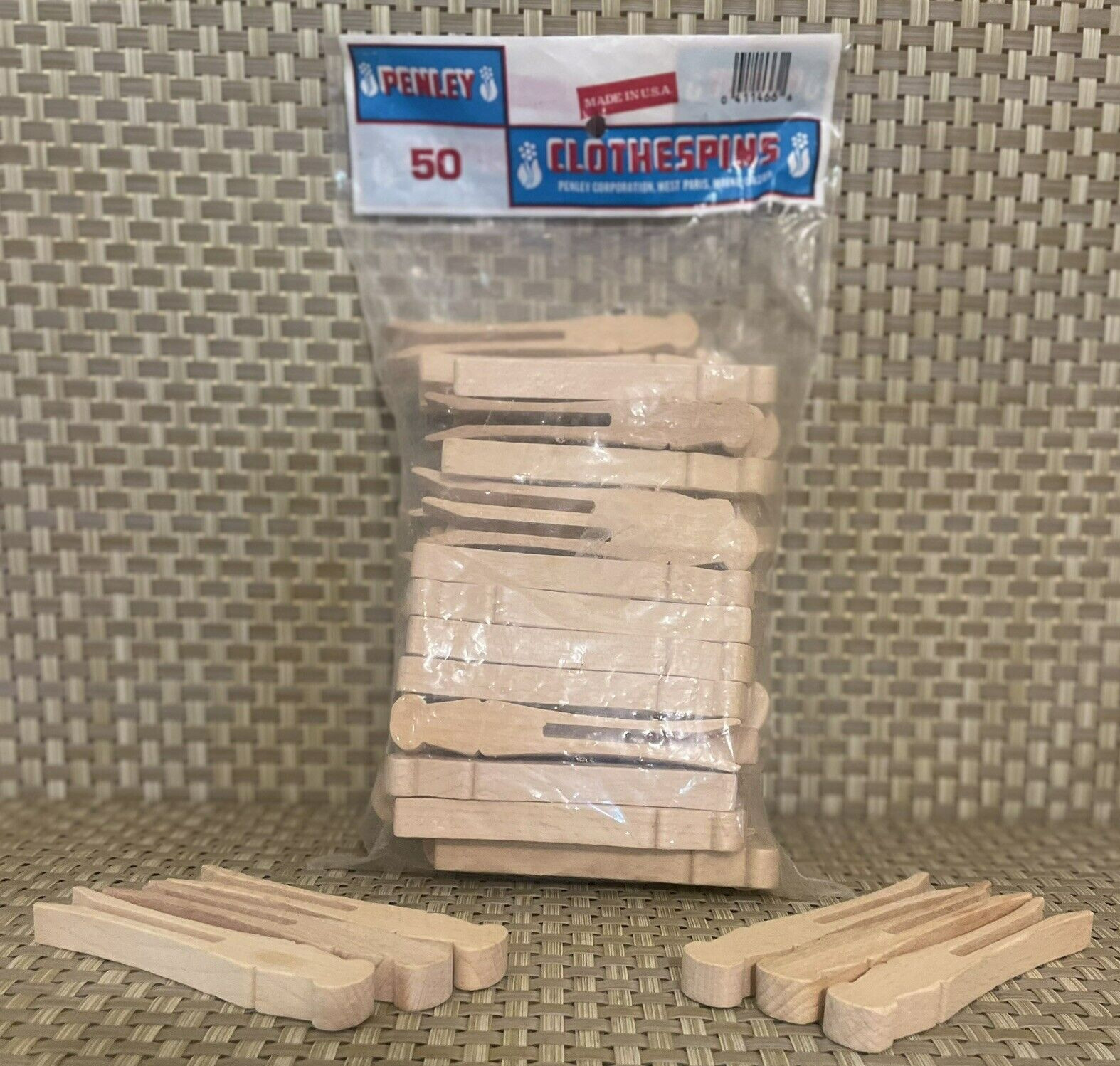 56 Wood Clothespins Penley Flat Slotted 3.75″ Maine USA Crafts Dolls NEW