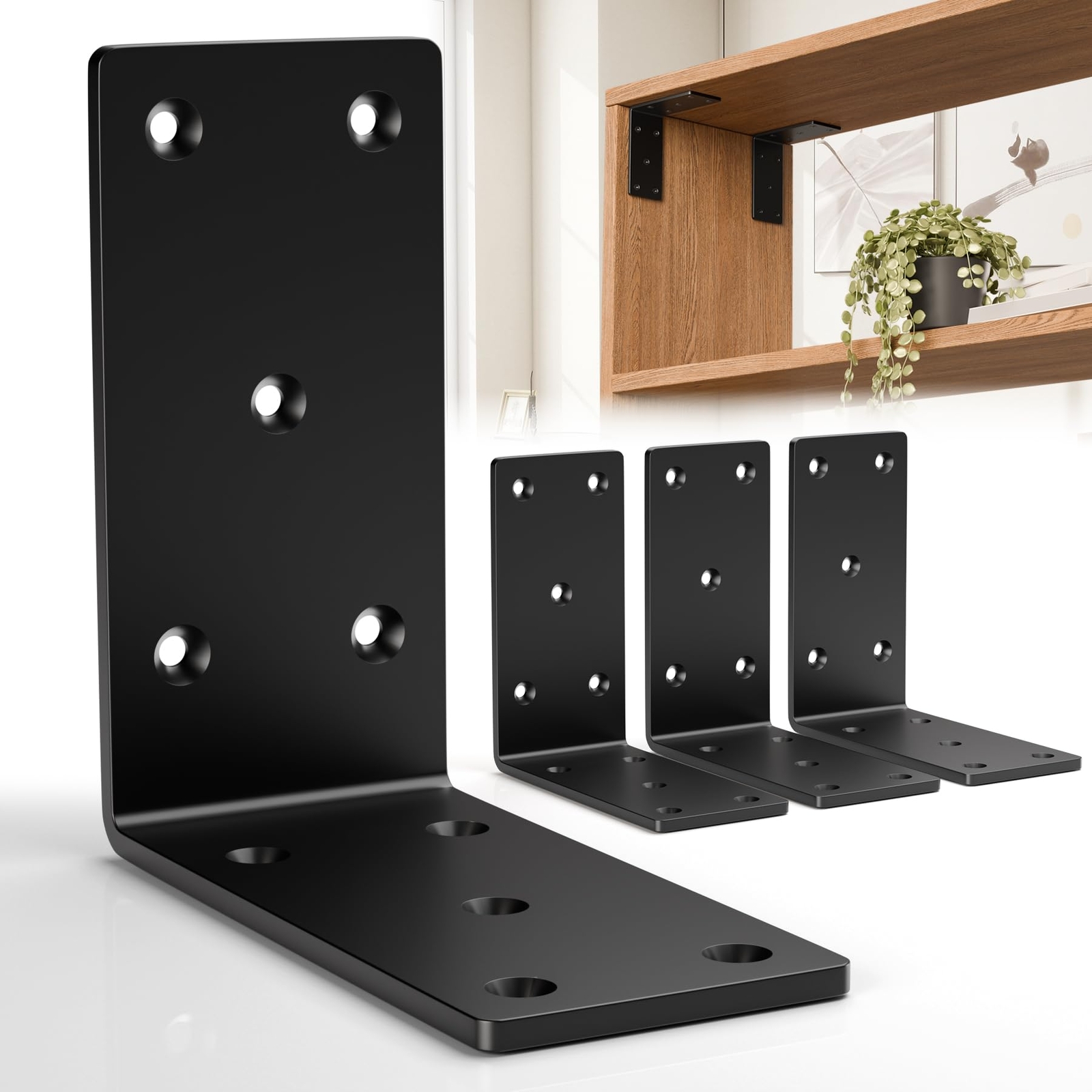 4 Pcs 5″ X 5″ X 3″ Heavy Duty L Brackets for WoodMetal Shelf Brackets90 Degre…