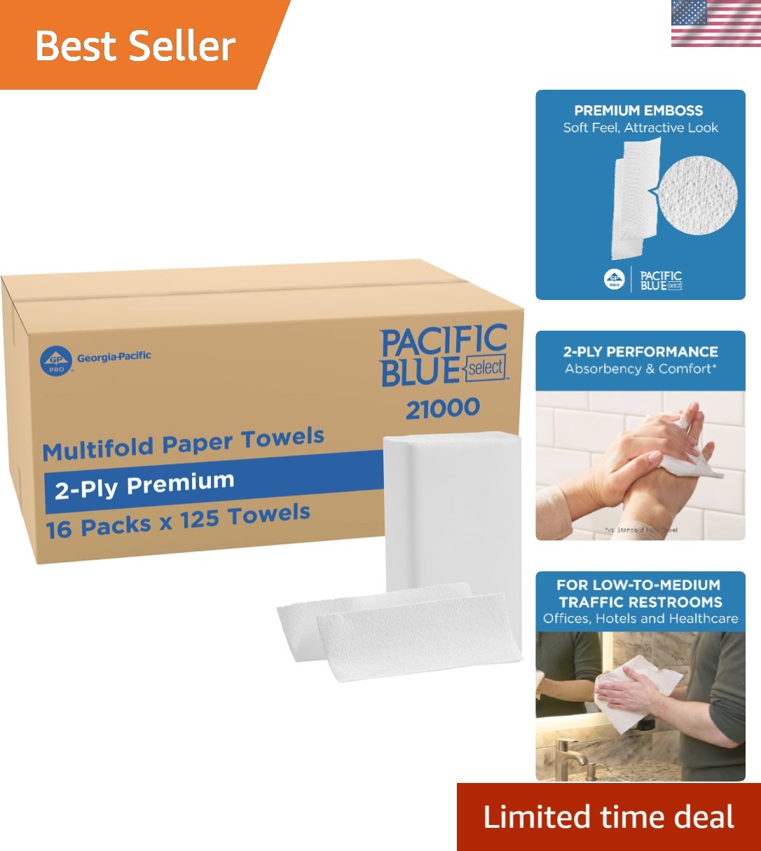 Pacific Blue Select by PRO Multifold 2-Ply Paper Towels, White, 3.2” Folded …