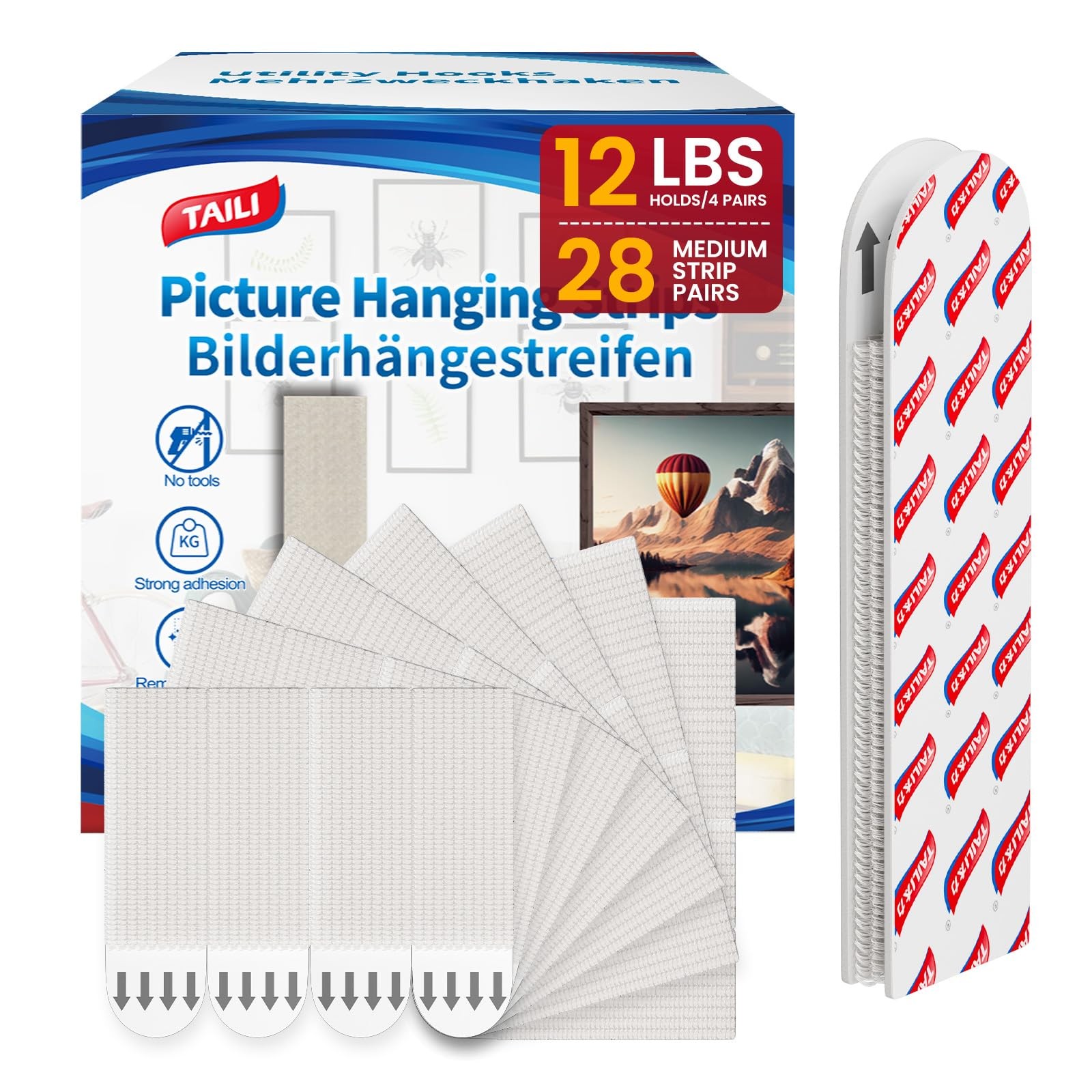 Picture Hanging Strips Heavy Duty 28 Pairs (56 2.76in X 0.75in – Damage Free