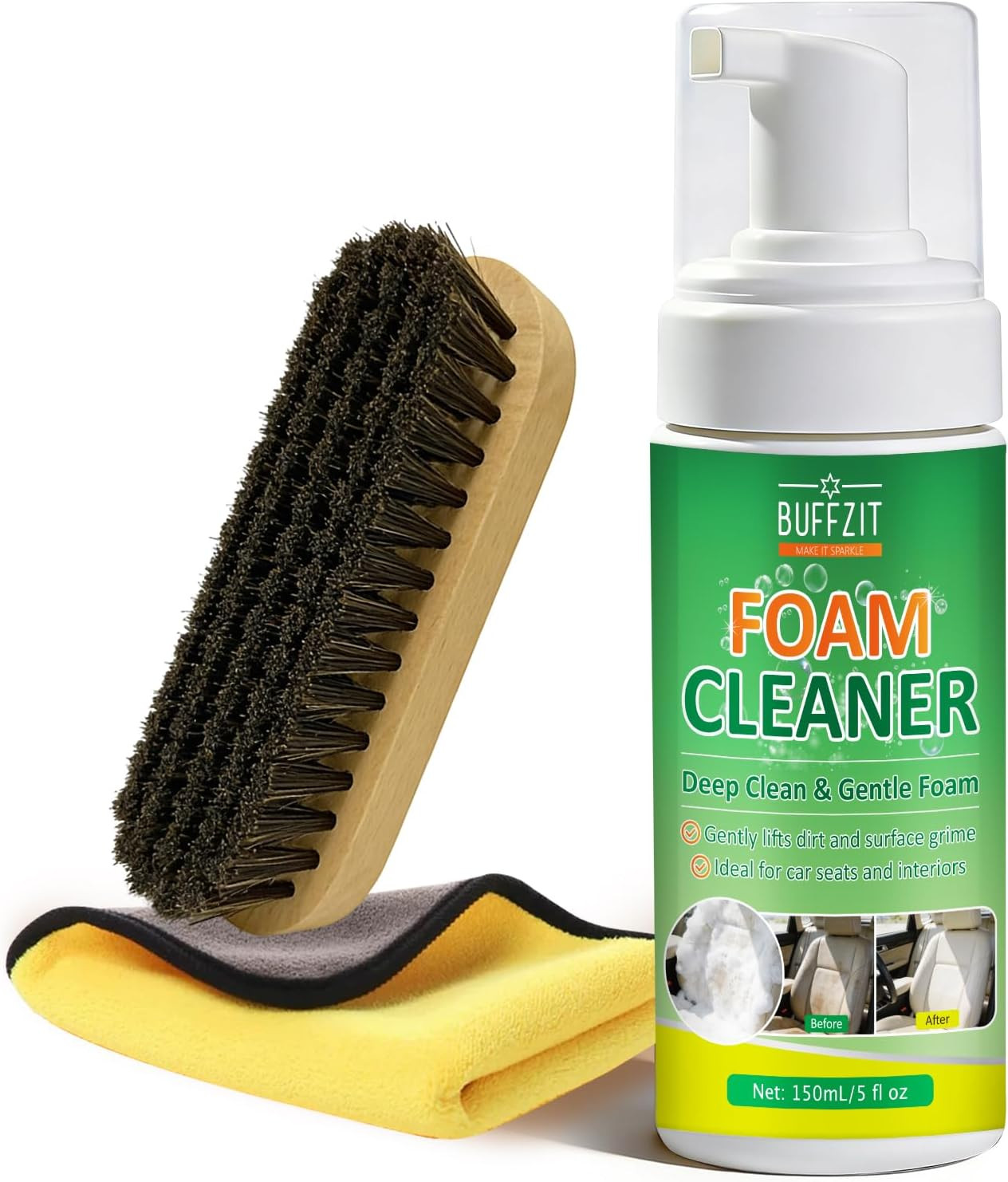 Car Interior Foam Cleaner Kit, Multifunctional Auto Detailing Cleaner with Brush