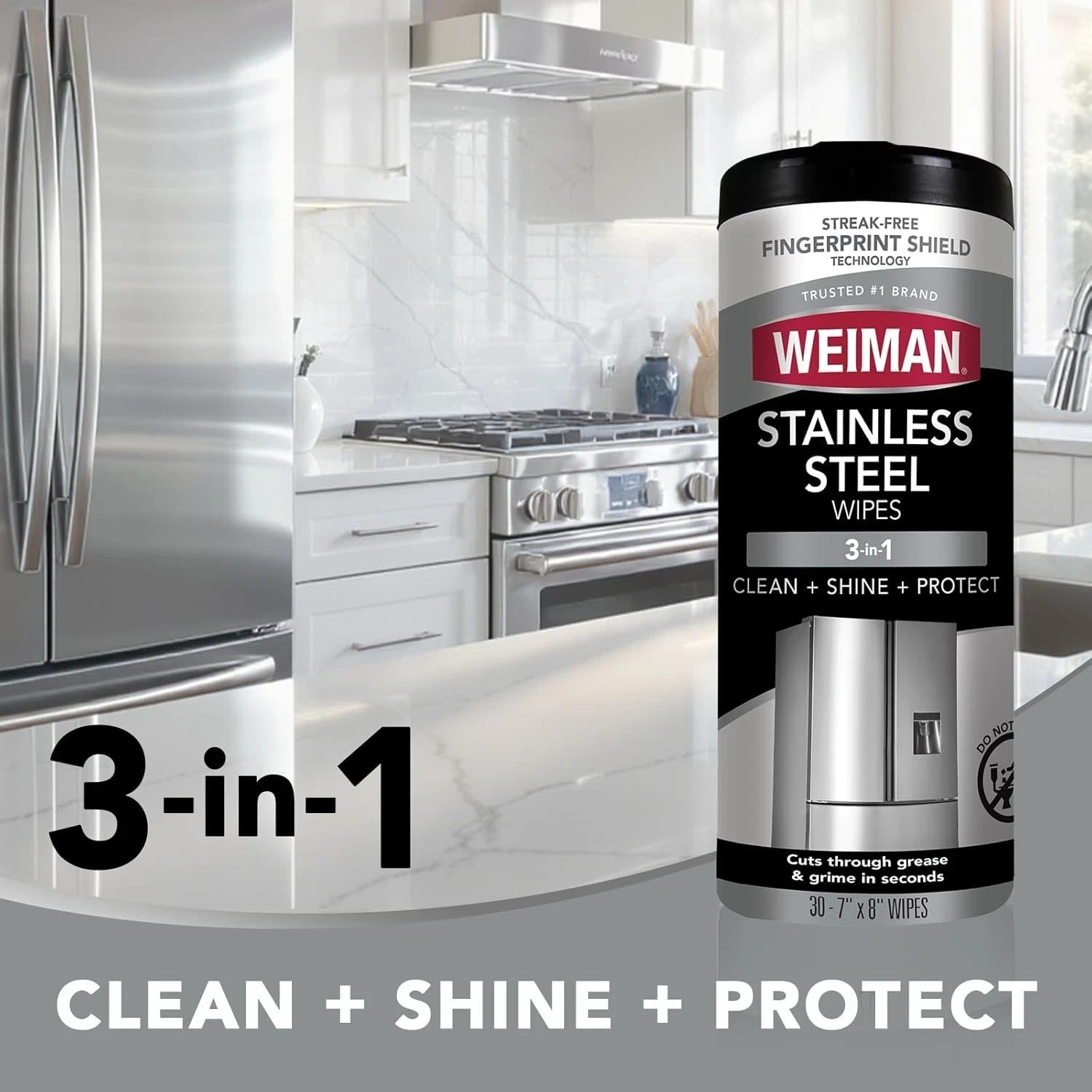 Stainless Steel Cleaner: 30 Count Cleaning Wipes, Removes Dirt, Grime, Grease
