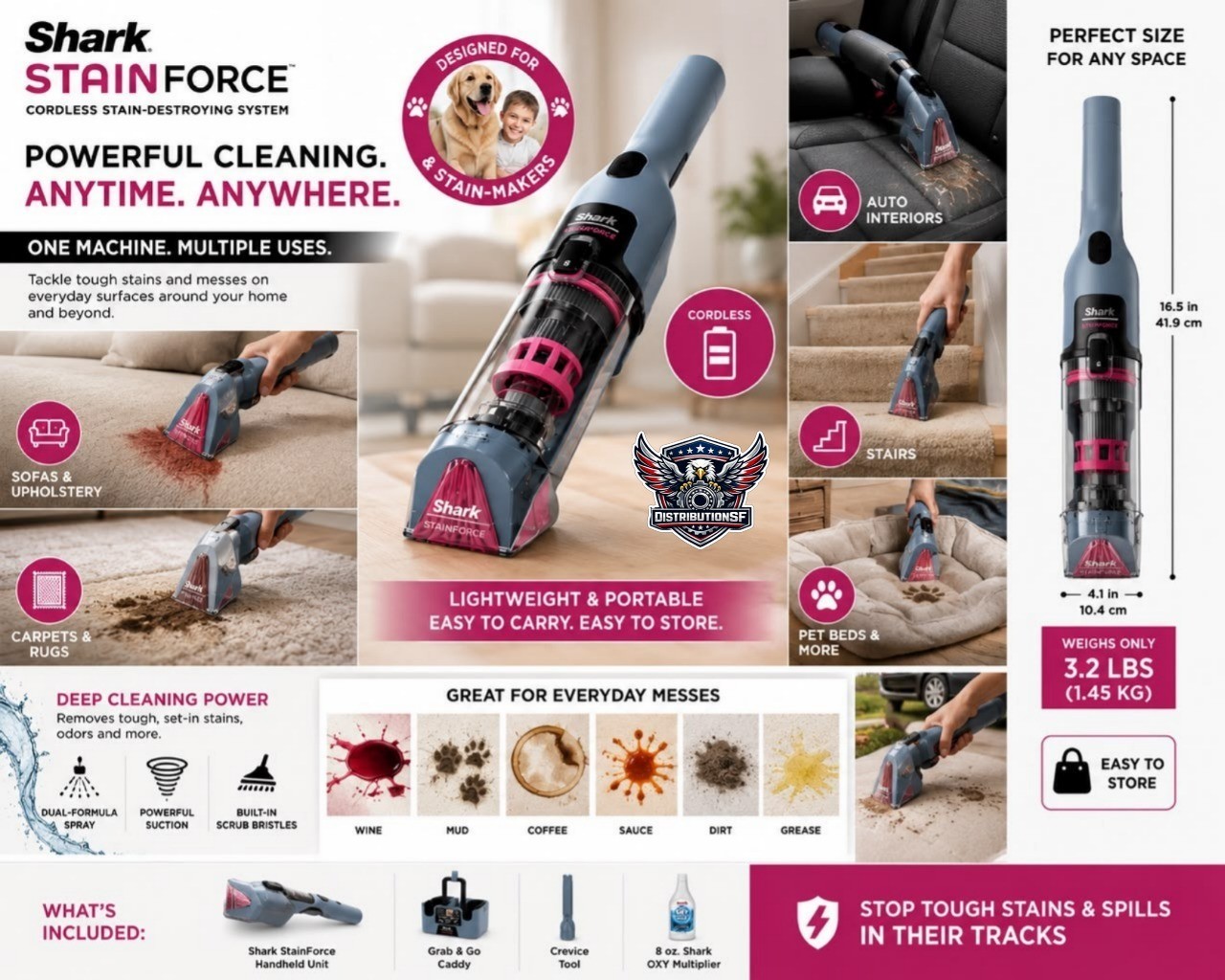 Shark StainForce Cordless Portable Carpet & Upholstery Cleaner Pet Stains New