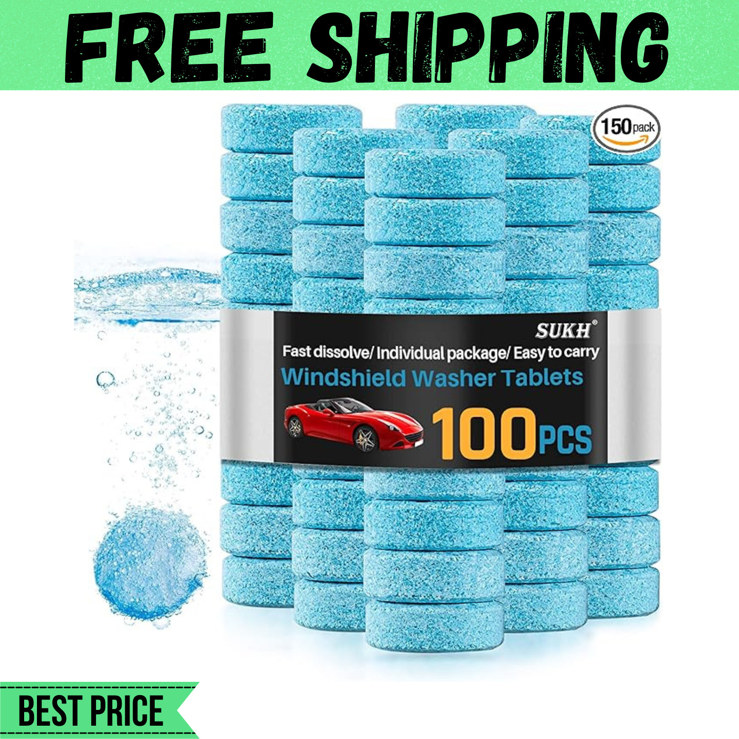 Car Windshield Washer Tablets, Washer Fluid Tablets Glass Cleaner, 100 Pcs…