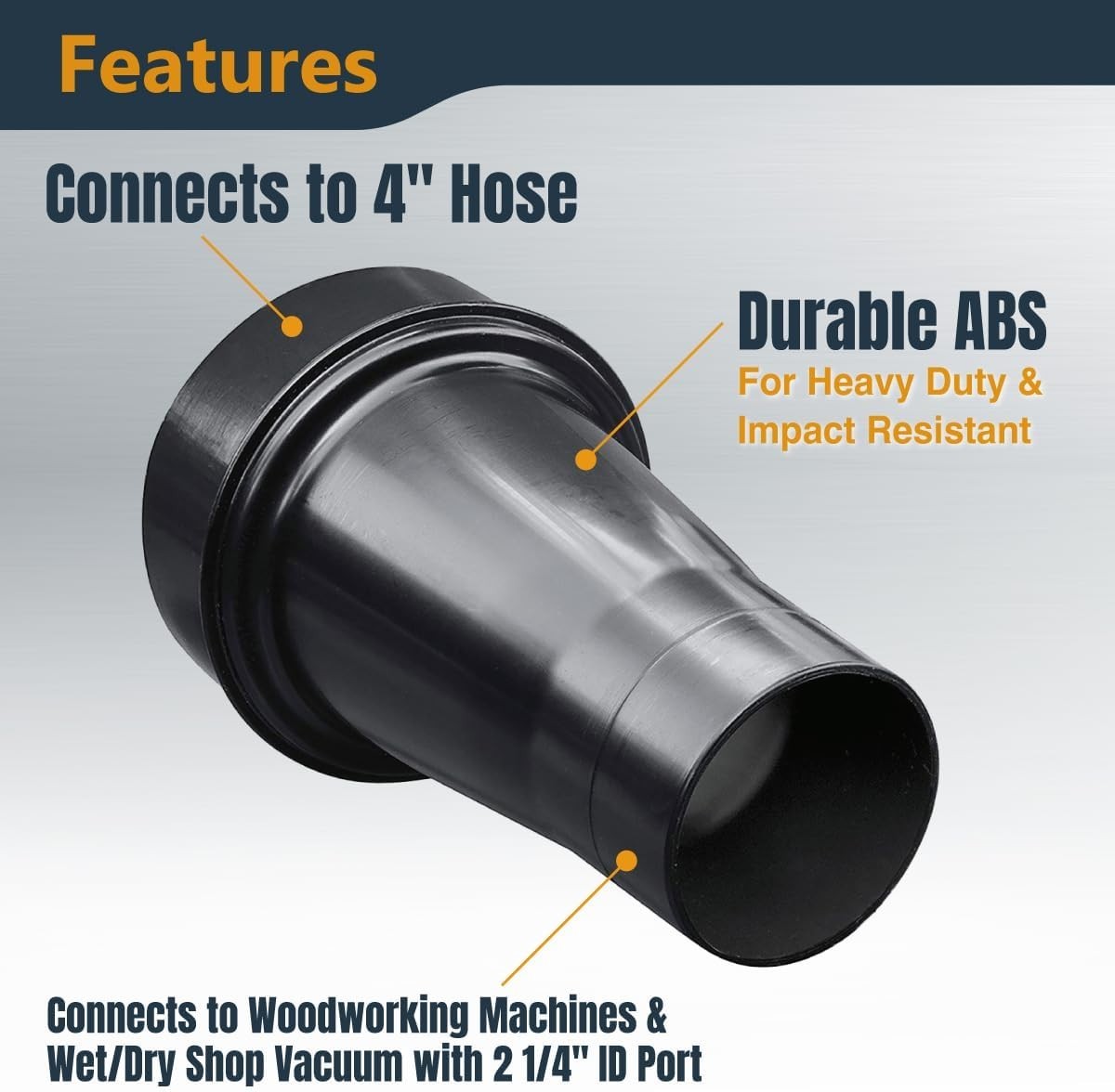 POWERTEC 70147 Tapered Adapter – 4″ to 2-1/4″ Dust Collection Hose Reducer