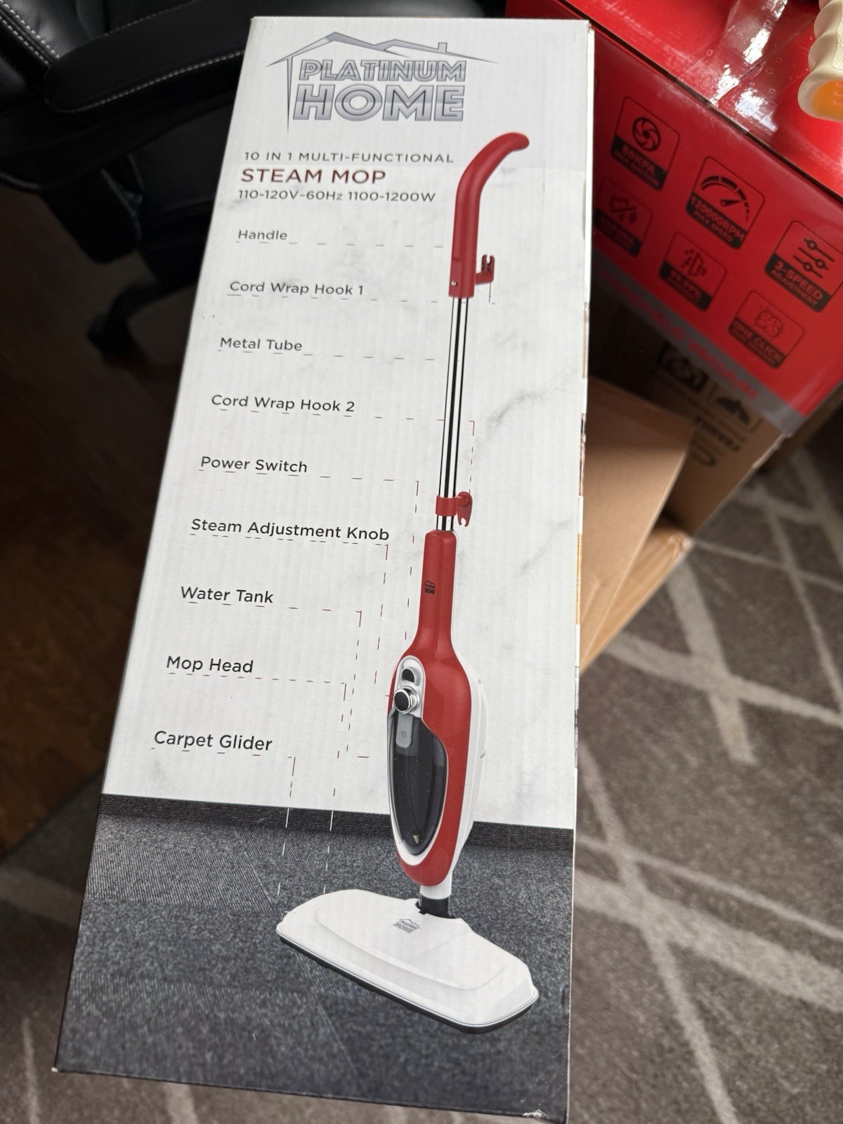 Platinum Home 10-in-1 Multi-Functional Steam Mop 1200W 0.3L Red w/ Accessories