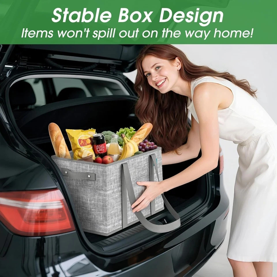 Collapsible Reusable Grocery Bags Heavy-Duty Shopping Tote Box Reinforced Handle