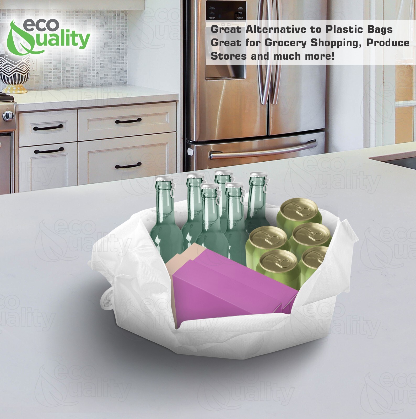 Non Woven T-Shirt Shopping Grocery Bags White Reusable Large USA MADE 600pcs