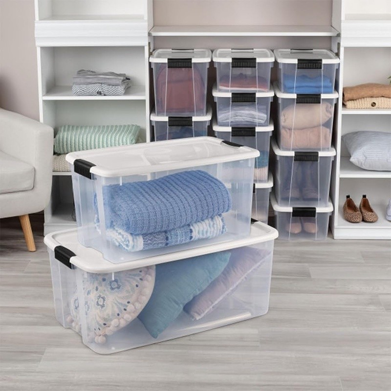 Stackable Clear Storage Boxes W/ Heavy Duty Latches 4-Pack Shatterproof New