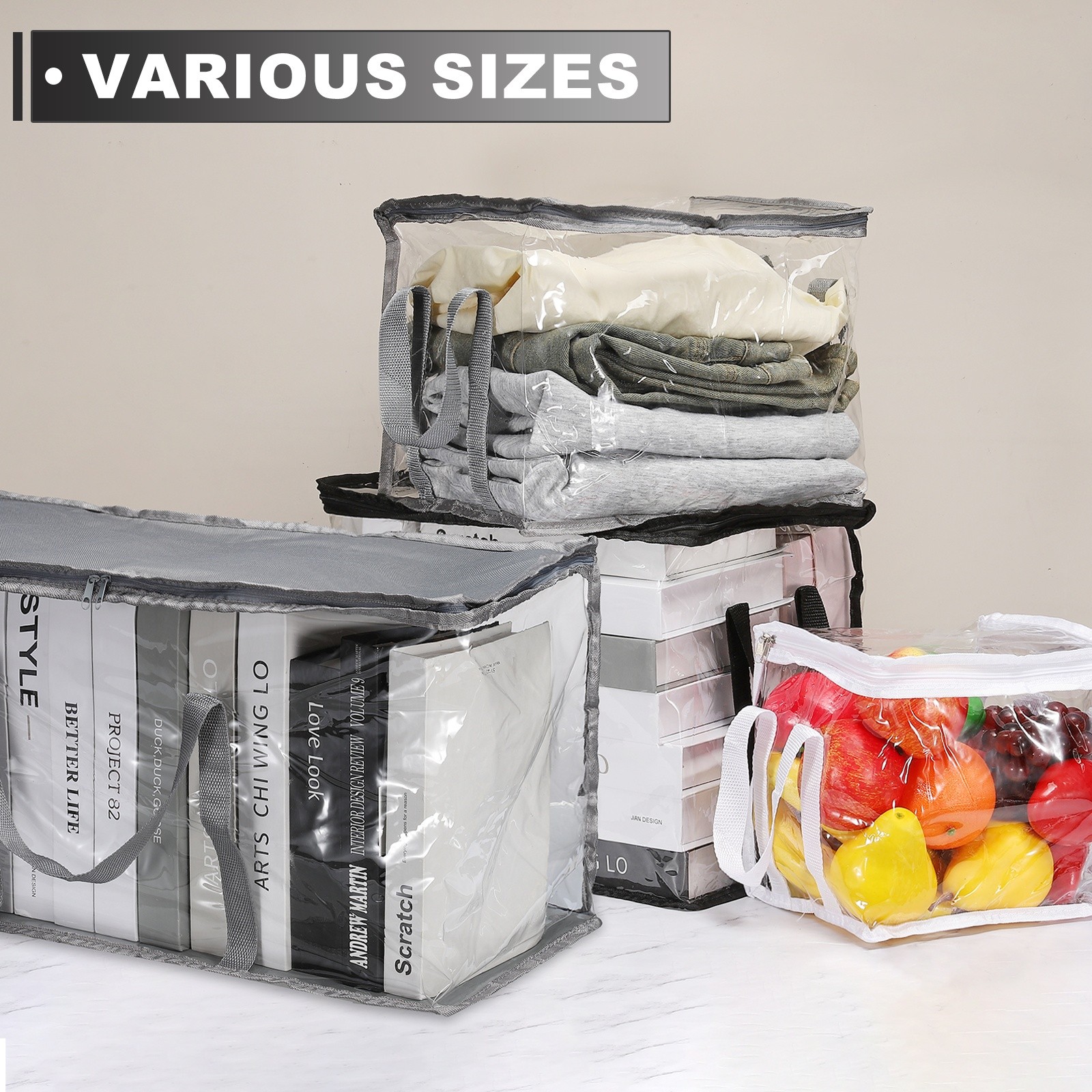 23.6″x9.4″x11.8″ Black Clear Storage Bags Plastic Storage Bags with Zipper