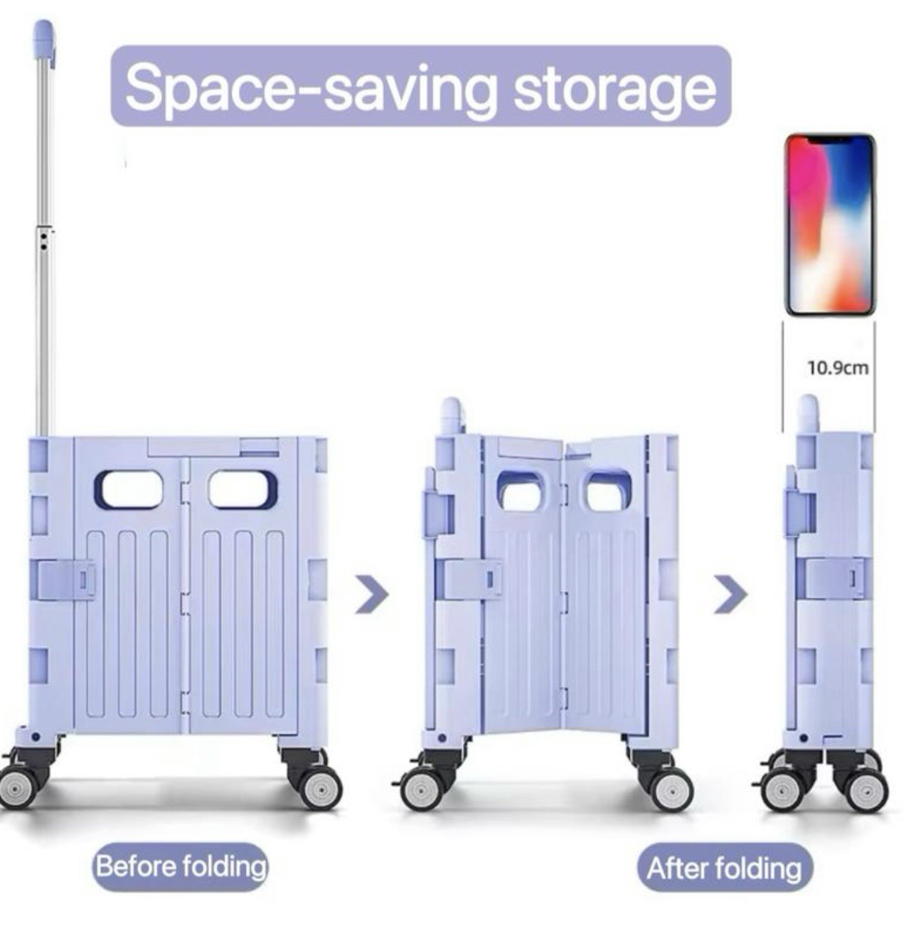 Folding Rolling Cart with Lid,Collapsible Trolley for Shopping and Office(pink)