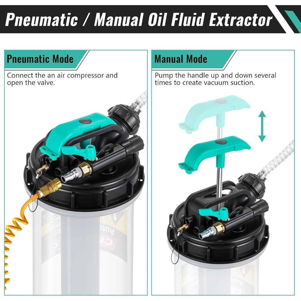 Pneumatic Manual Oil Fluid Extractor Pump 5.3L 1.4 Gallon for Oil Change Vacuum