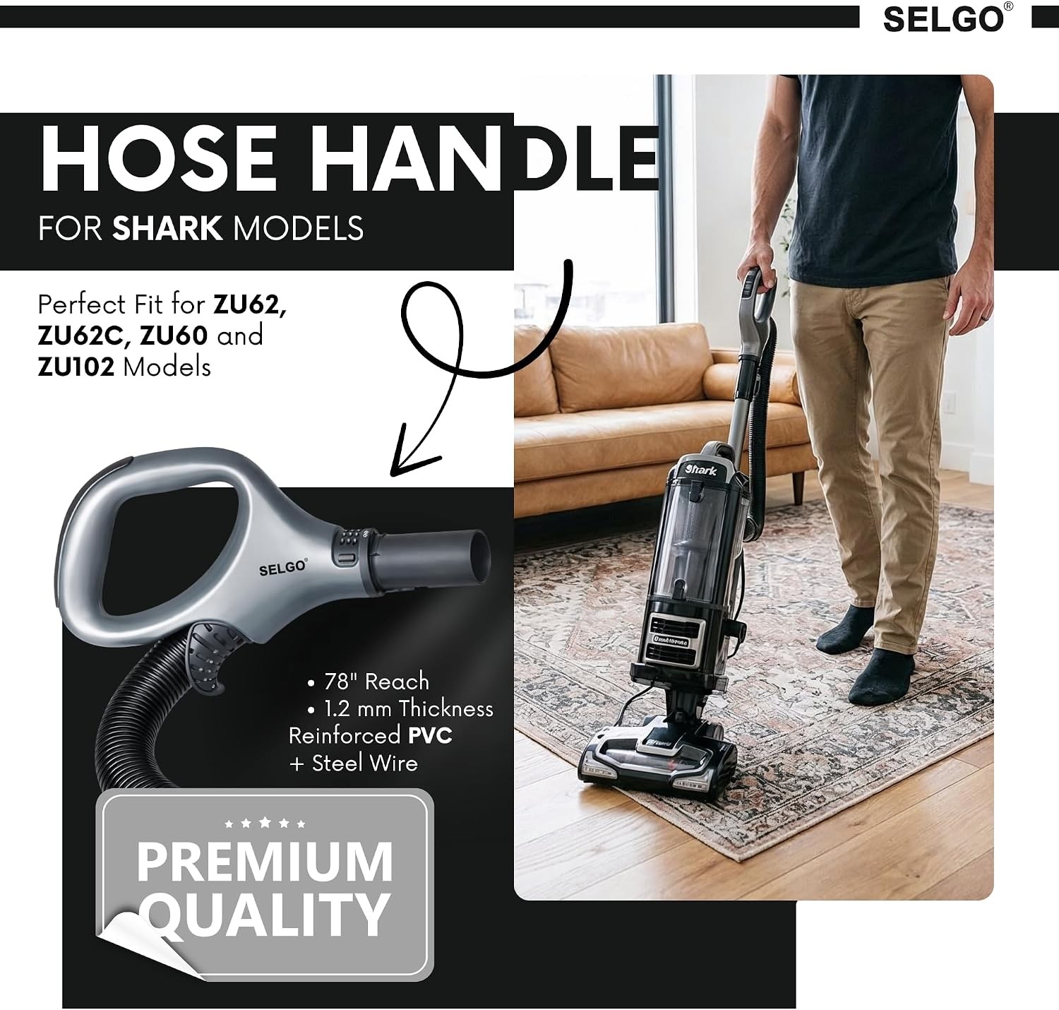Replacement Hose Handle for Shark Vacuums for ONLY Models ZU62 ZU62C ZU60 ZU102