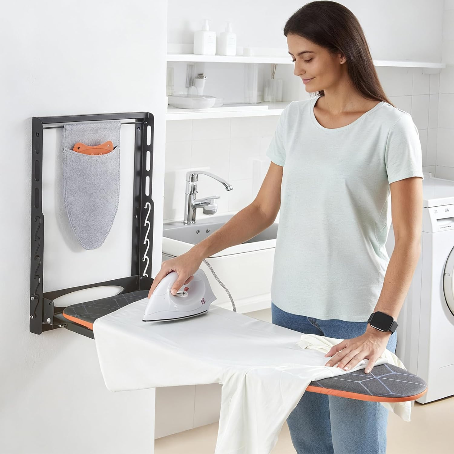 Wall Mounted Ironing Board with Iron Holder, 42X14 Compact Mount Foldable Ironin