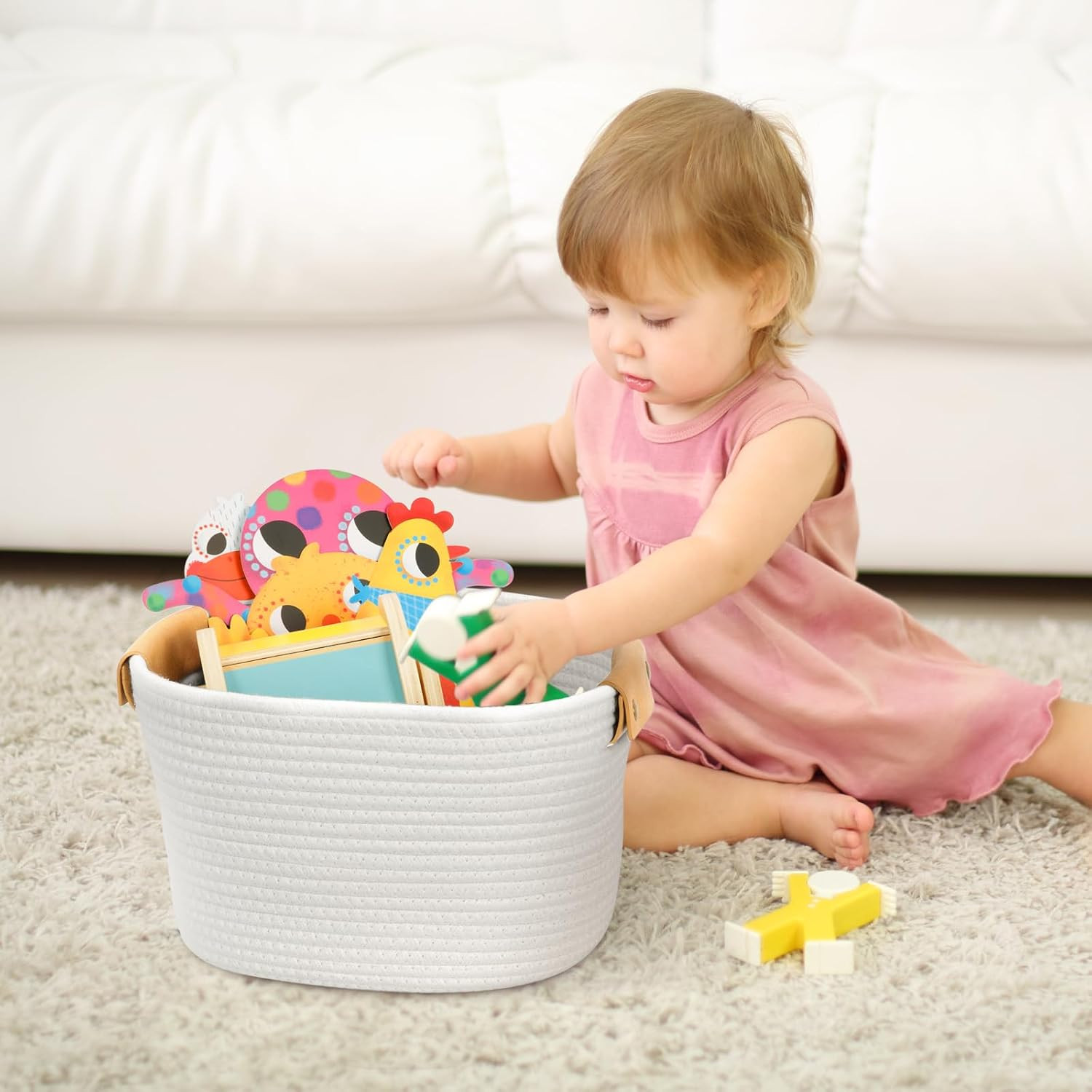 3-Pack White Storage Baskets for Organizing Toys and Shelves, 11.4″x9.4″x7.4