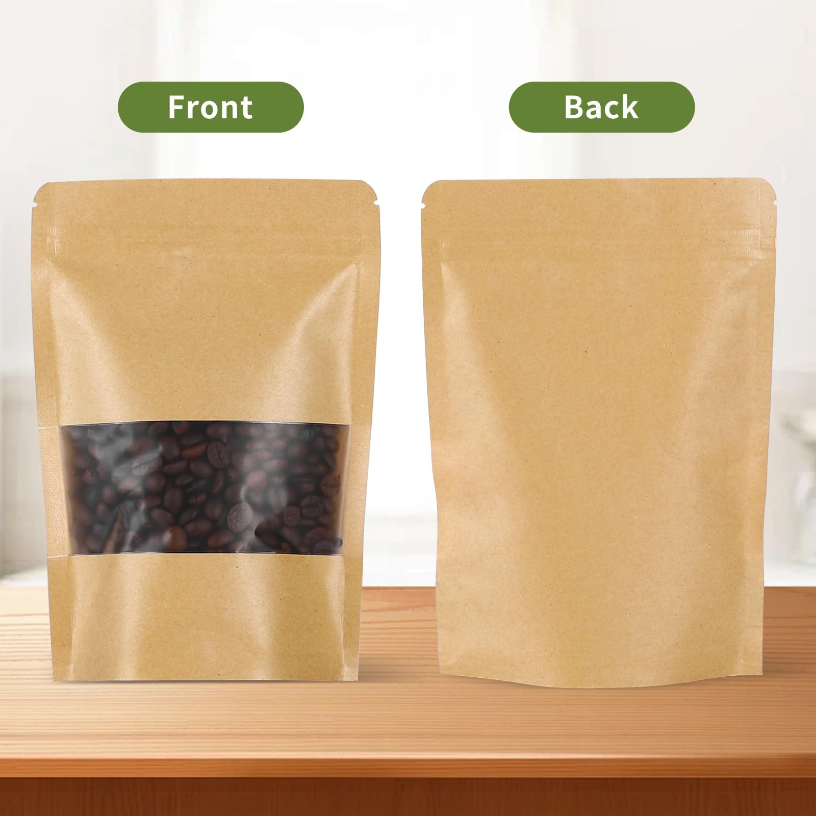 Kraft Paper Bags with Transparent Window, Stand Up 100Pcs-5.5″x7.8″, Brown