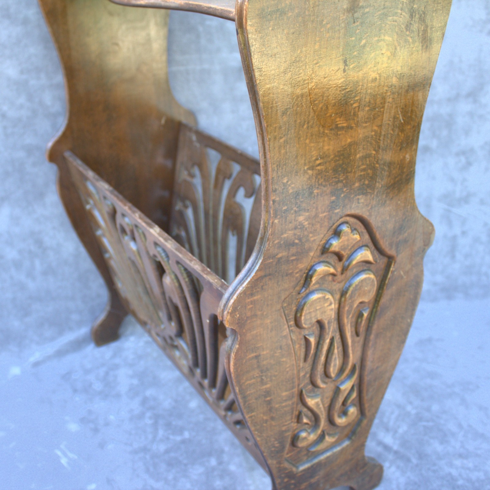 Authentic french wooden newspaper magazine rack storage Art Nouveau home decor
