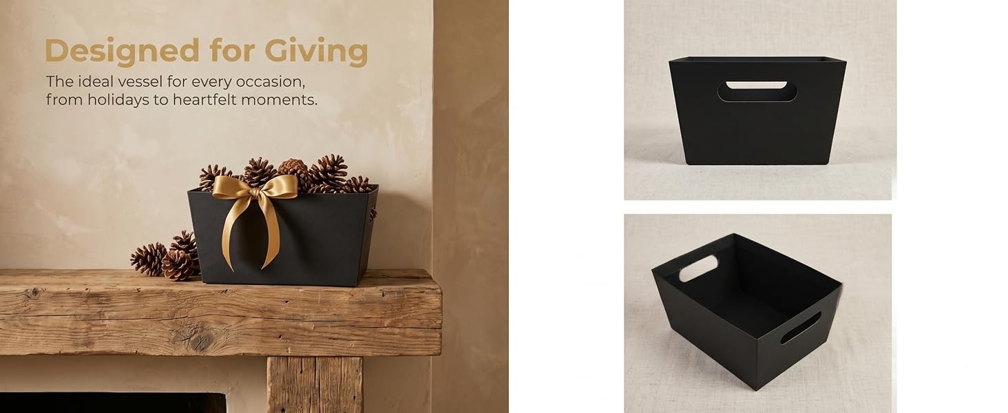 4 Pack Basket Empty, 12″ x 10″ Kraft Basket With Handle, 6 LB Cardboard Basket