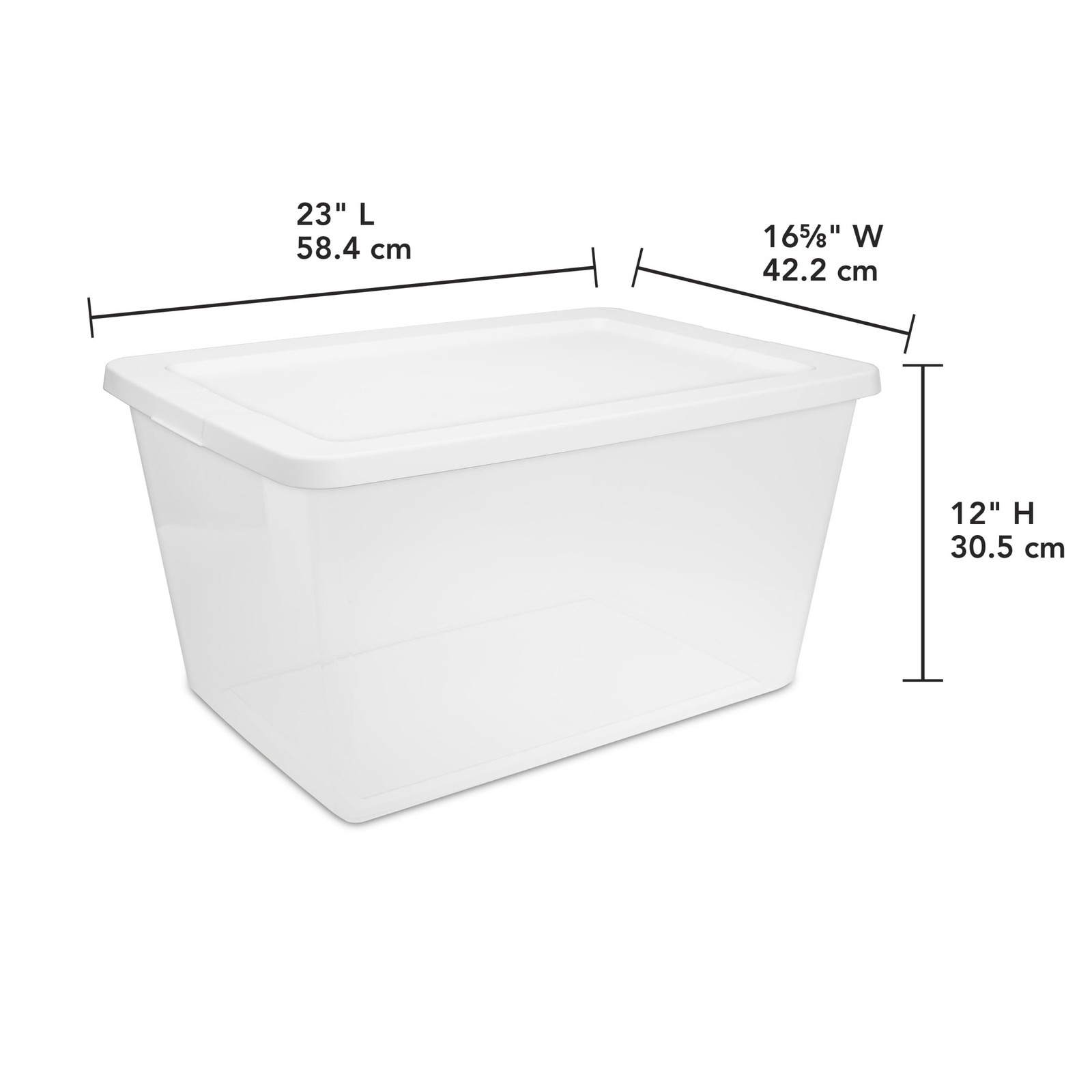 58 Quart Medium Storage Bin, Clear Plastic Storage Container with Snap-On Lid