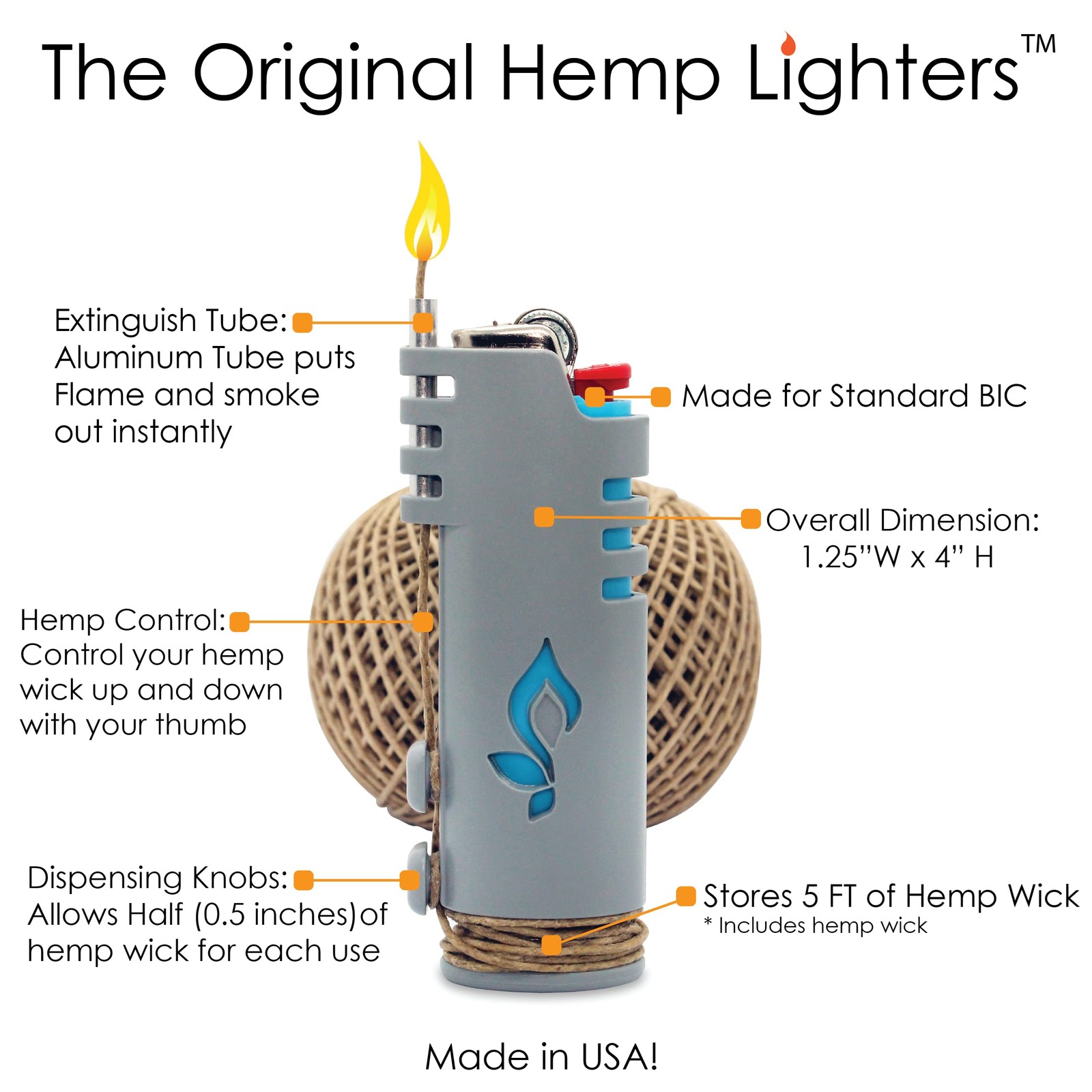 Hemplights Hemp Wick Lighter 2 Pack Wrapper, Includes 8FT Black / Yellow