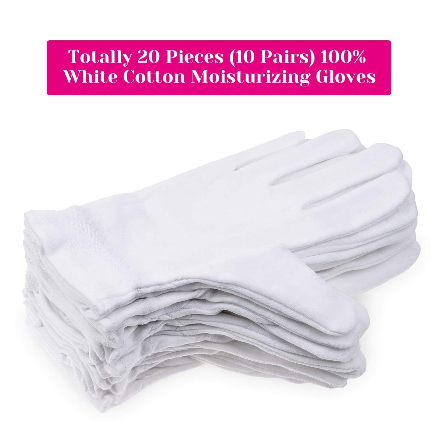 100 Percent Cotton Gloves for Dry Hands Eczema, One Size (Pack of 20), White