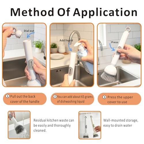 QMUNLLO Rotating Dish Brush with Soap Dispenser Set, Green