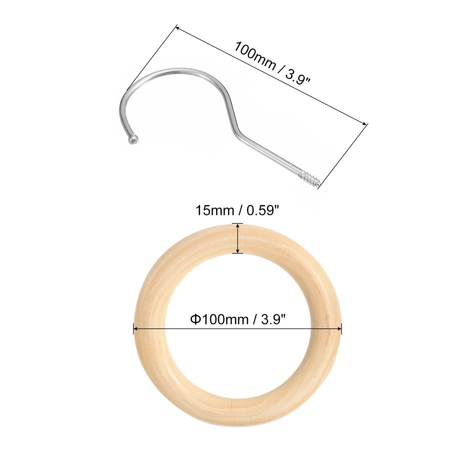 4 Inch Scarf Ring Hanger Wooden Circle Scarf Holder, 10cm Length Hook Silver
