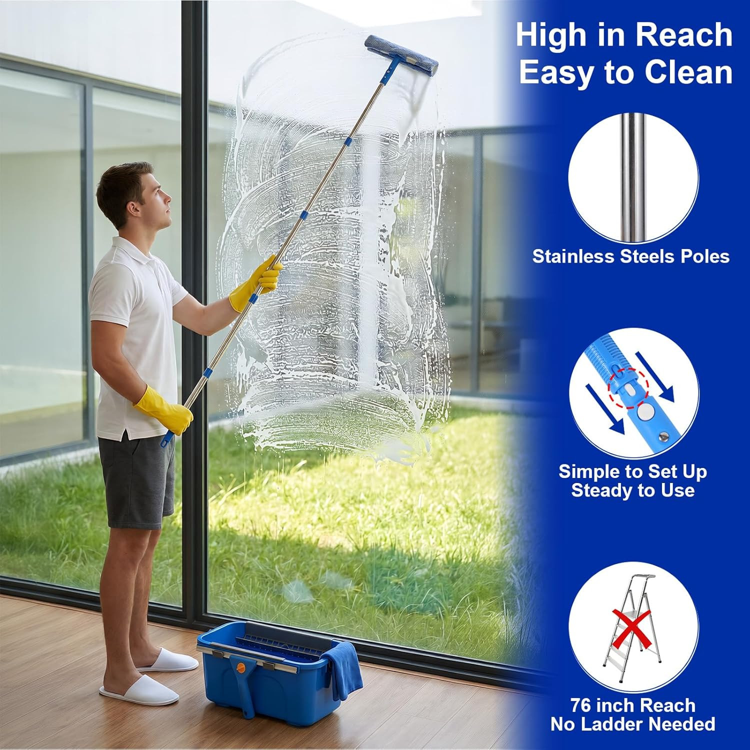 Professional Window Cleaning Kit, Window Washing Kit with 3 Gallon Bucket, 14-In