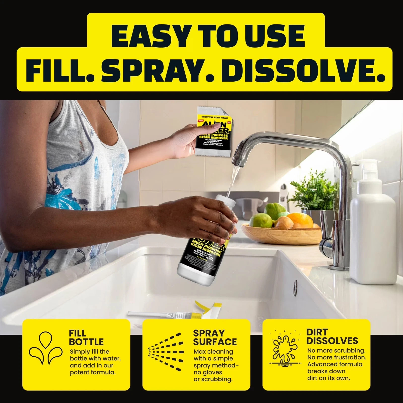 Alien Power Stain Remover Kit Mold, Mildew & Algae Cleaner with Spray Bottle New